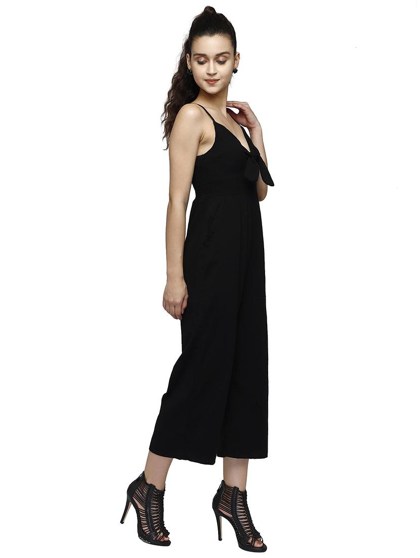 tie front solid jumpsuit - 17901091 - Standard Image - 2