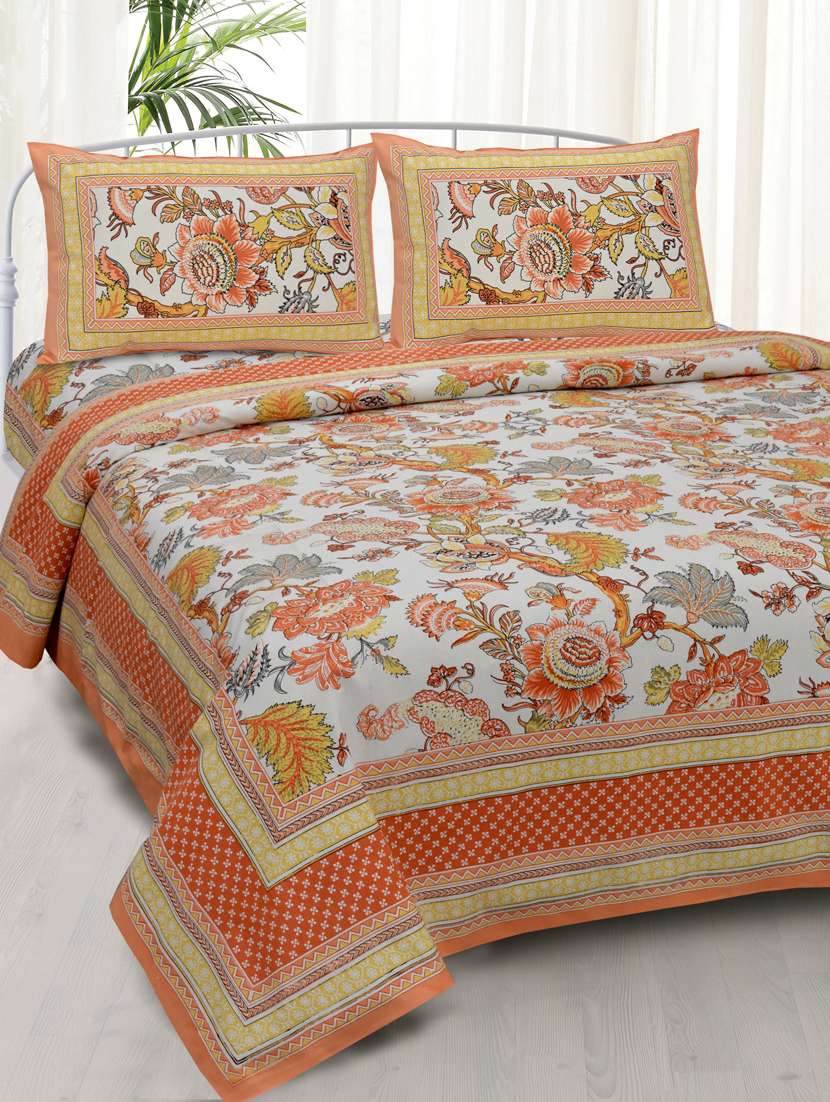 orange gala flowers double bedsheet