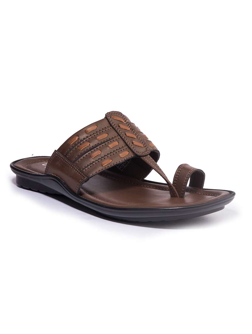 brown leather slip on sandals