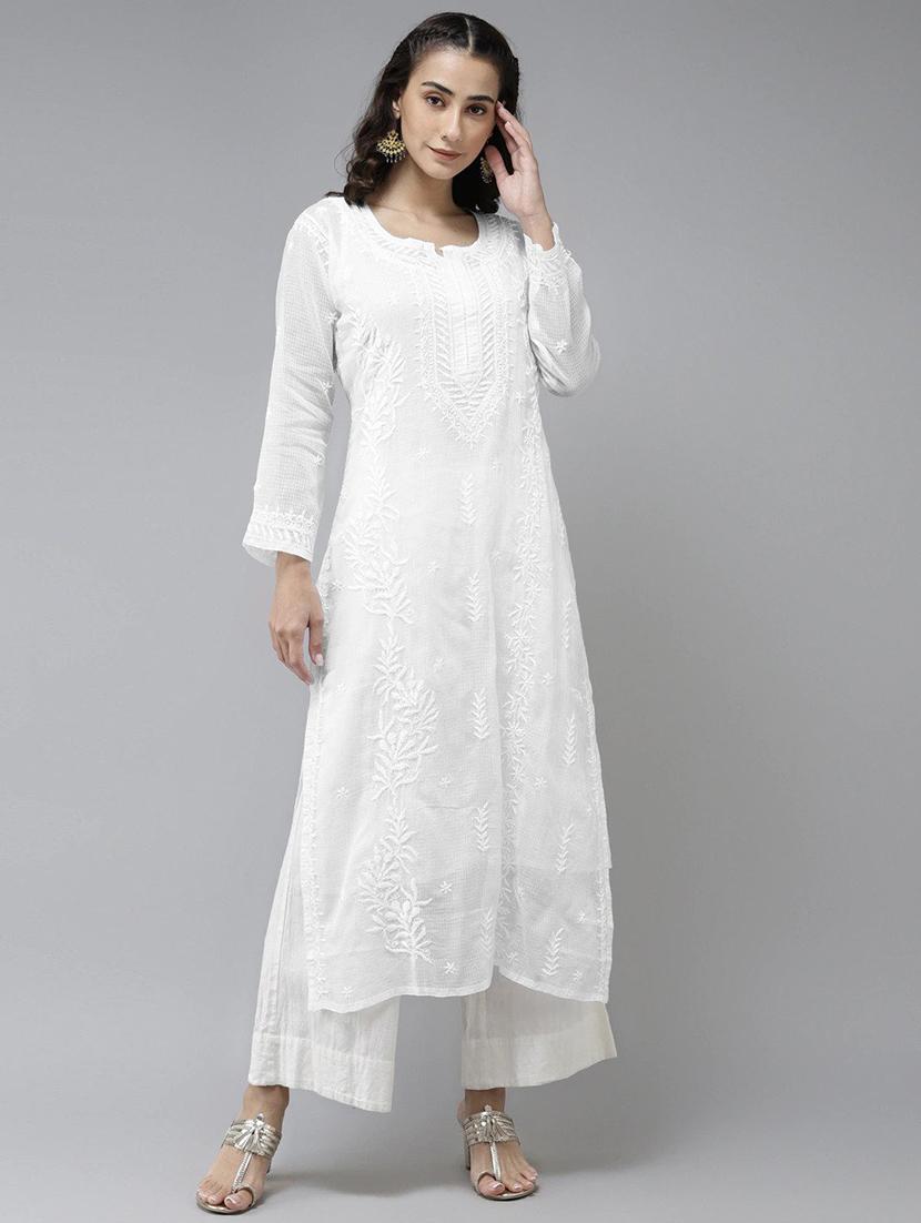 ada hand-embroidered white chikankari straight kurta  - 17904748 -  Zoom Image - 0