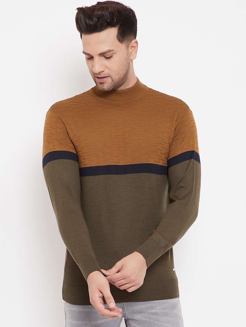 olive green color block pullover