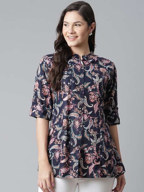 women's a line mandarin neck top - 17906622 - Standard Image - 0