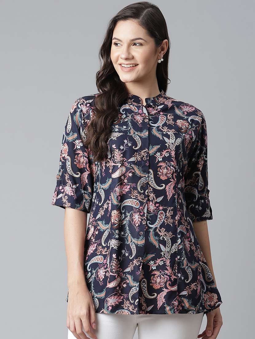 women's a line mandarin neck top - 17906622 - Zoom Image - 0