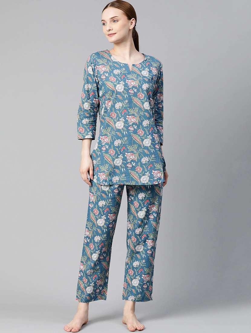 notch neck printed nightwear pajama set