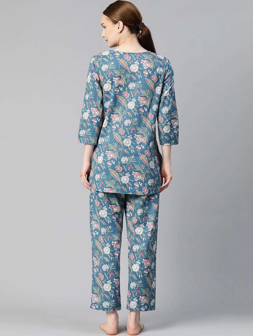 notch neck printed nightwear pajama set - 17906717 - Standard Image - 2