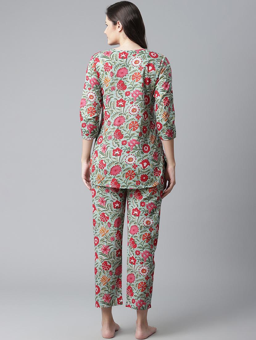 notch neck printed nightwear pajama set - 17906719 - Standard Image - 2