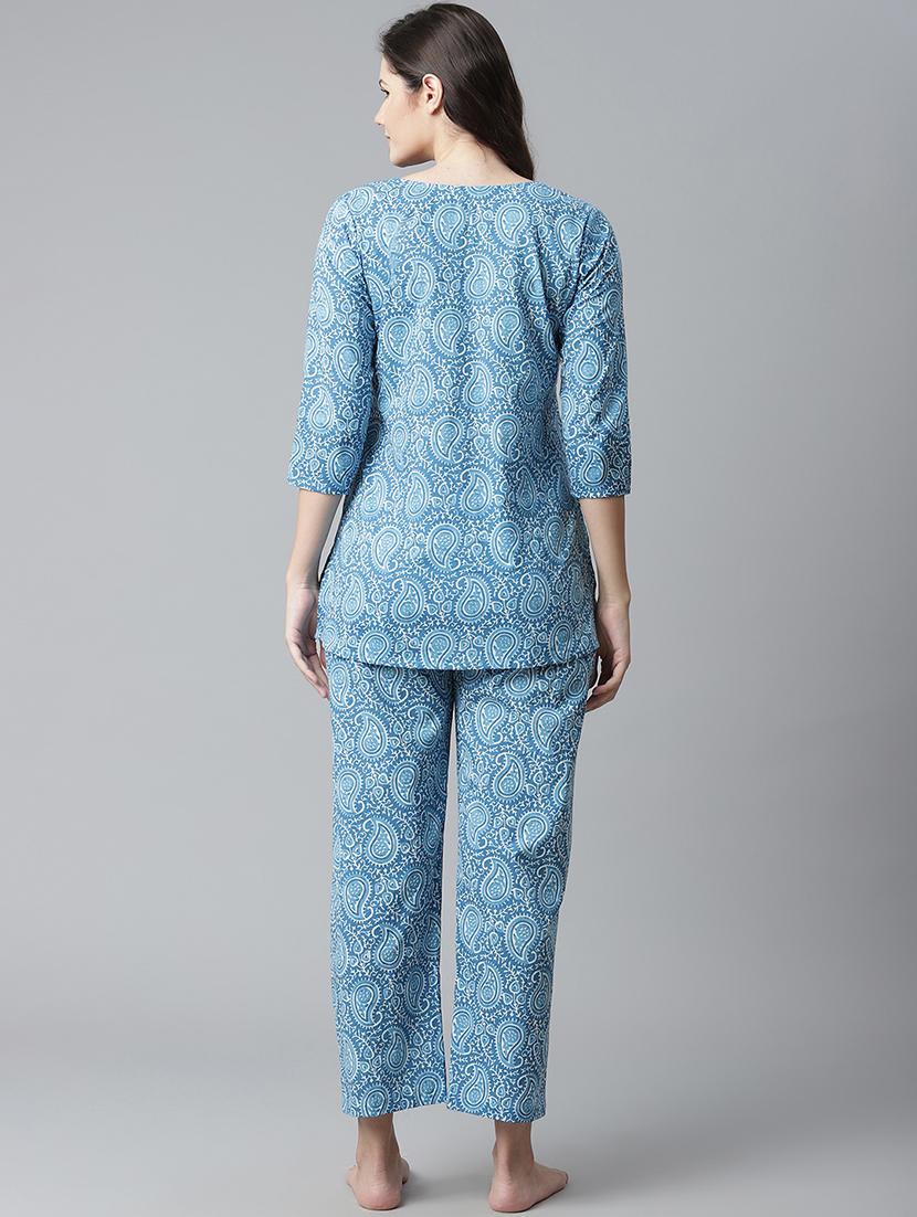 notch neck printed nightwear pajama set - 17906720 - Standard Image - 2