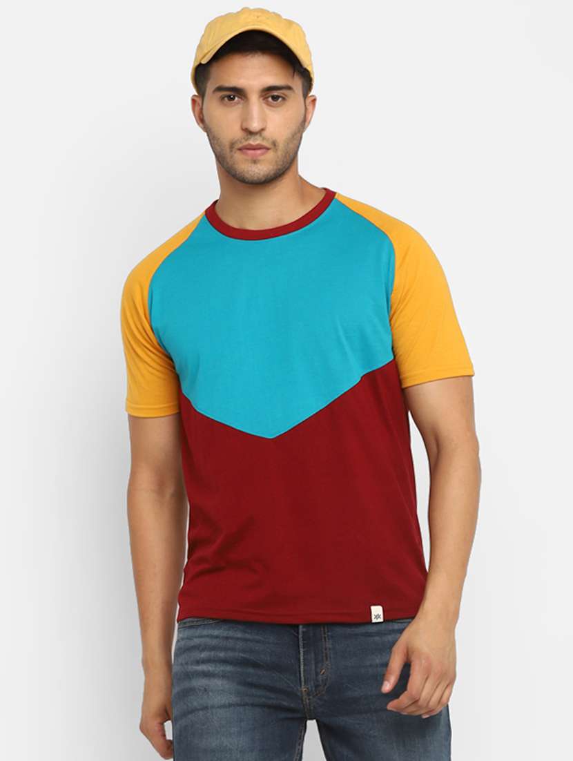 multi colored color block cut & sew t-shirt