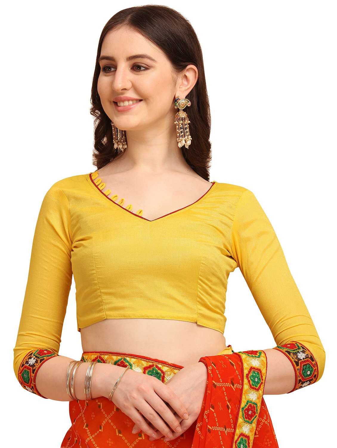 women's solid with work orange colored saree with blouse - 17908153 -  Standard Image - 2