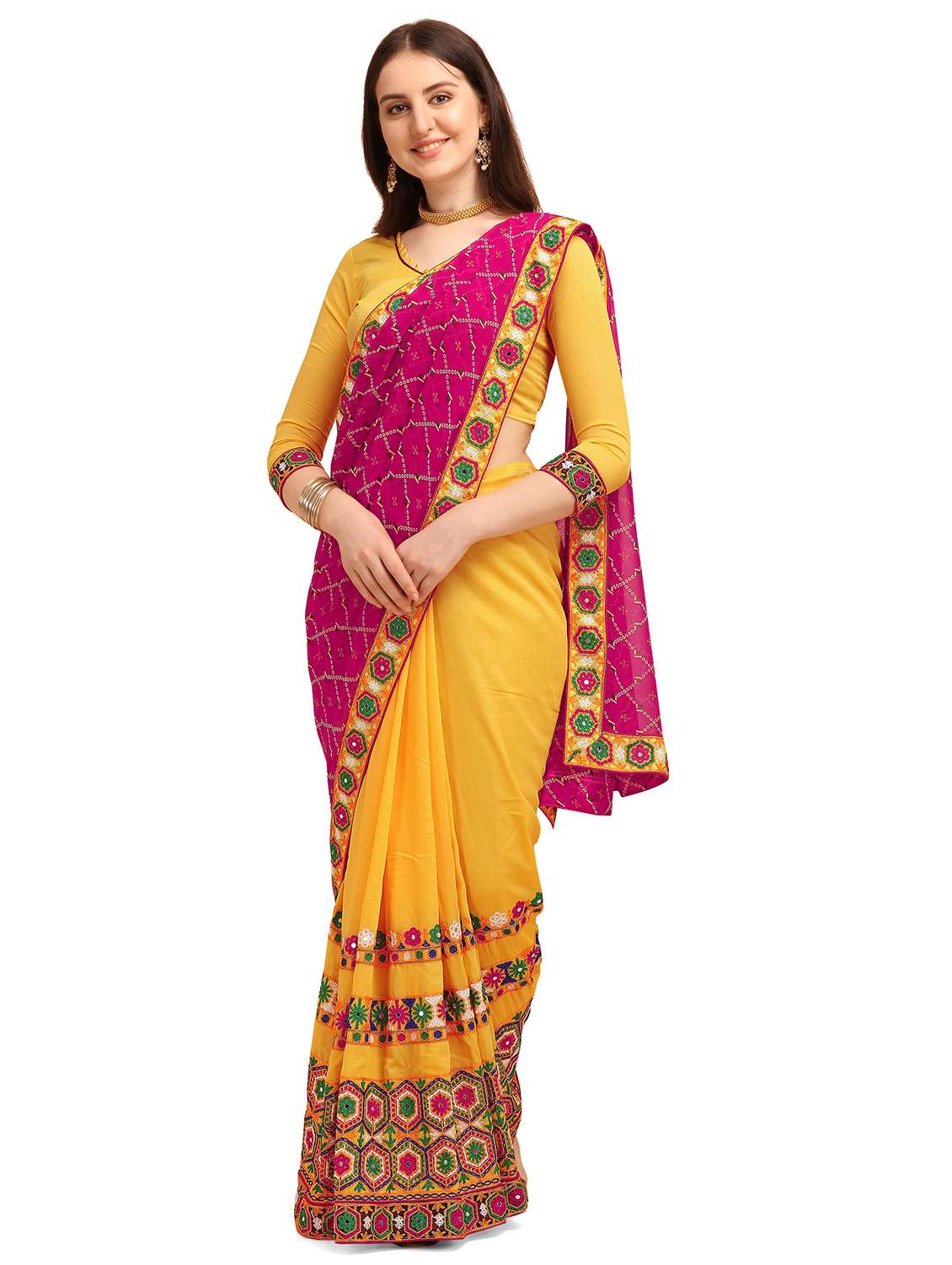 women's bandhani pink colored saree