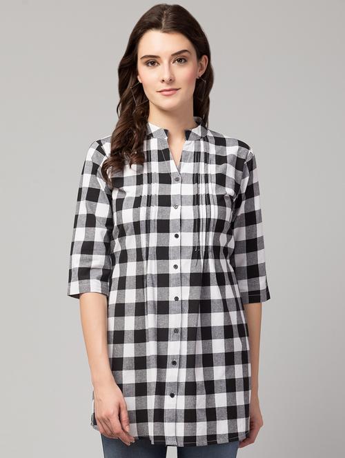 mandarin neck checkered tunic - 17909392 - Standard Image - 0