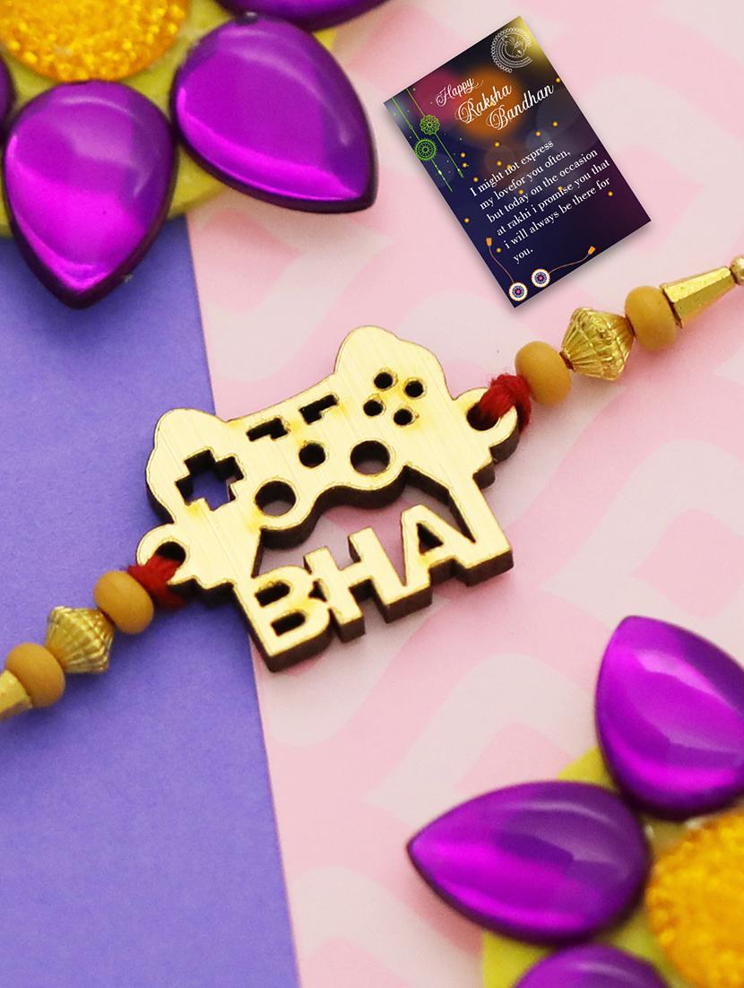 set of 2 thread rakhi with roli chawal and greeting card - 17909869 - Standard Image - 2