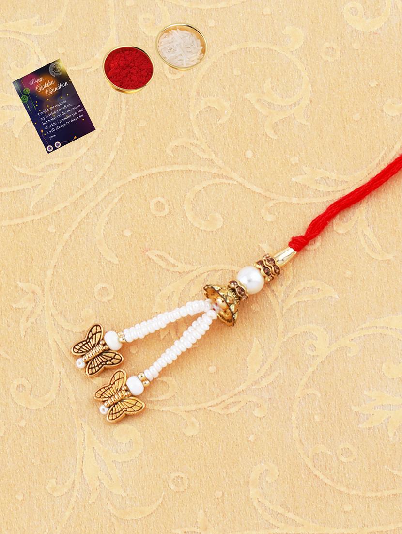 set of 2 thread rakhi with roli chawal and greeting card - 17909886 - Standard Image - 2