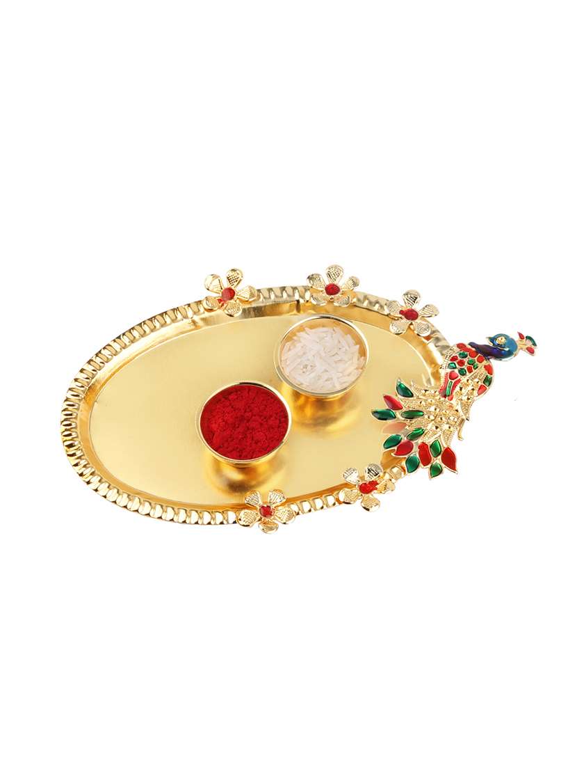 set of 2 rakhi with roli chawal kankawati thali and greeting card - 17909909 - Standard Image - 2