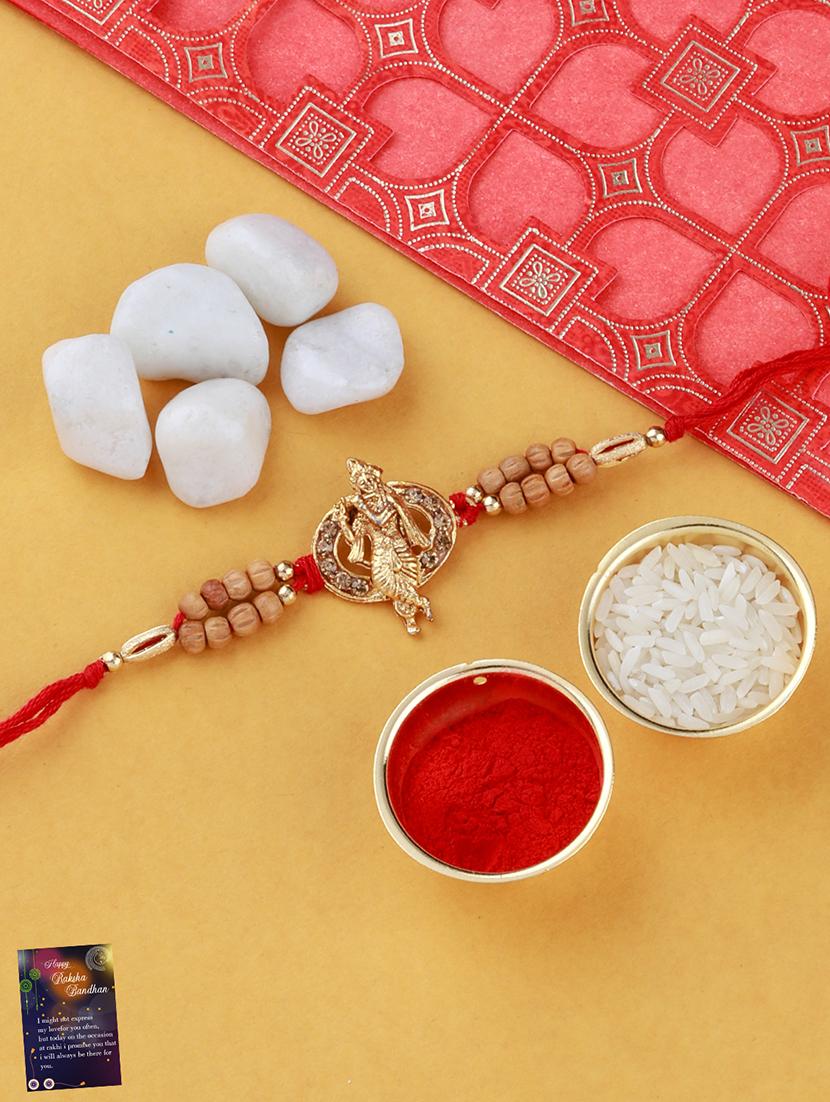 set of 2 rakhi with roli chawal and greeting card - 17909932 - Standard Image - 2