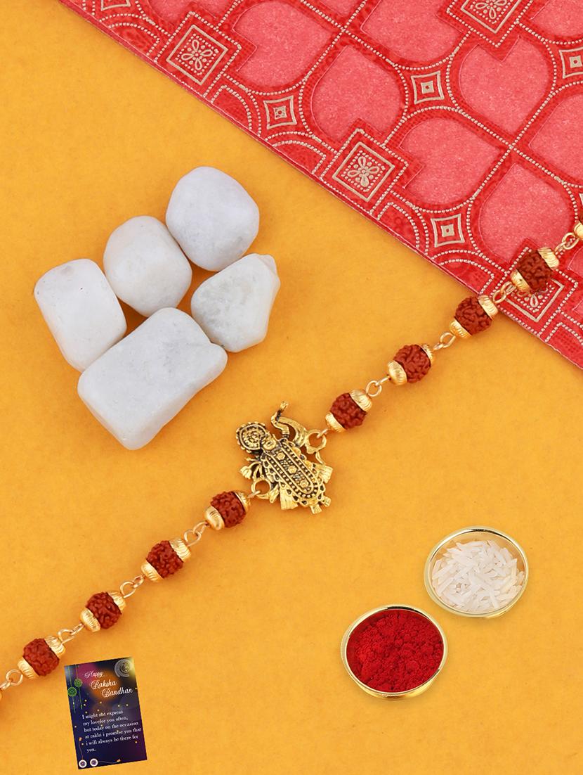 set of 2 rakhi with roli chawal and greeting card - 17909937 - Standard Image - 2