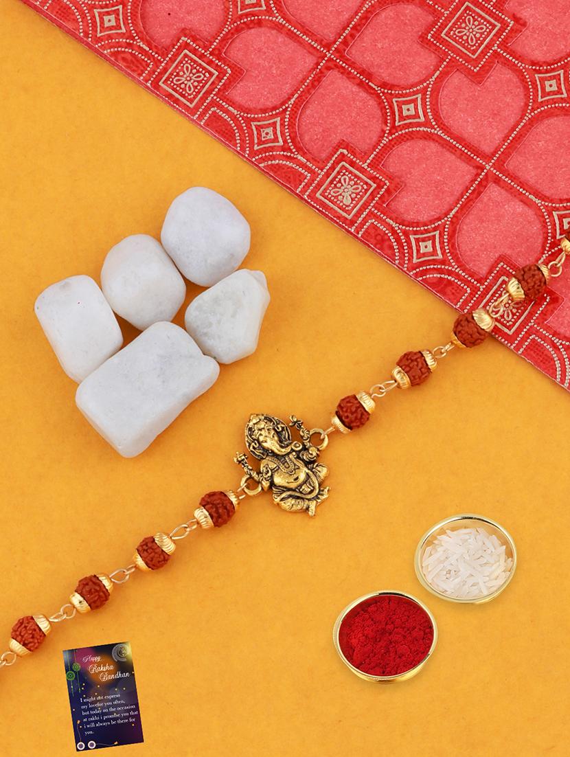 set of 2 rakhi with roli chawal and greeting card - 17909940 - Standard Image - 2