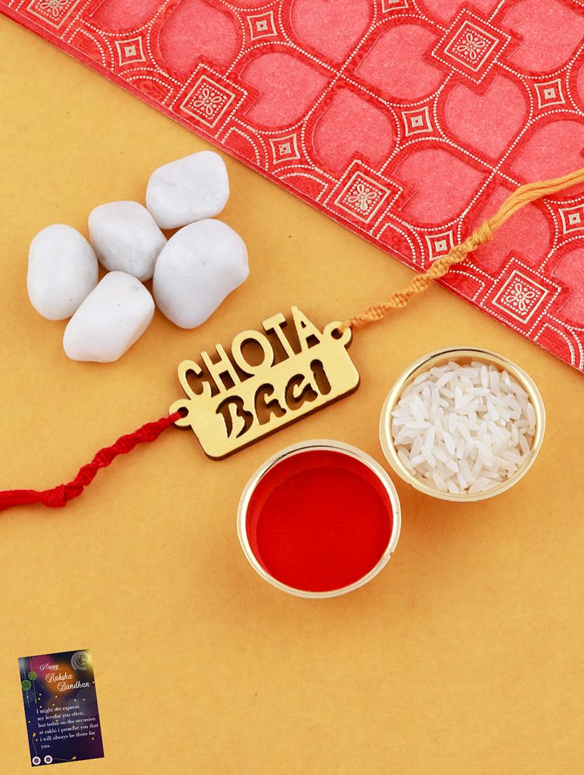 set of 2 rakhi with roli chawal and greeting card - 17909945 - Standard Image - 2