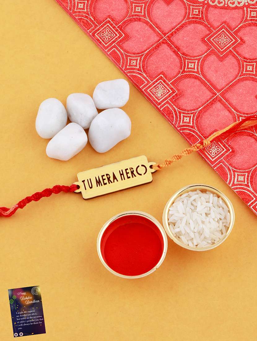 set of 2 rakhi with roli chawal and greeting card - 17909955 - Standard Image - 2