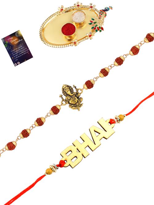 pack of 2 rakhi with roli chawal pooja thali & greeting card - 17910108 - Standard Image - 0