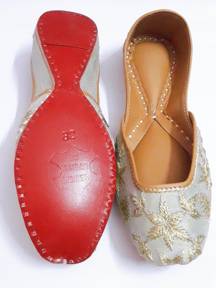 grey embroidered handmade leather jutis... - 17911314 - Standard Image - 2
