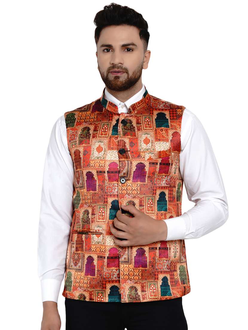 multi colored printed nehru jacket