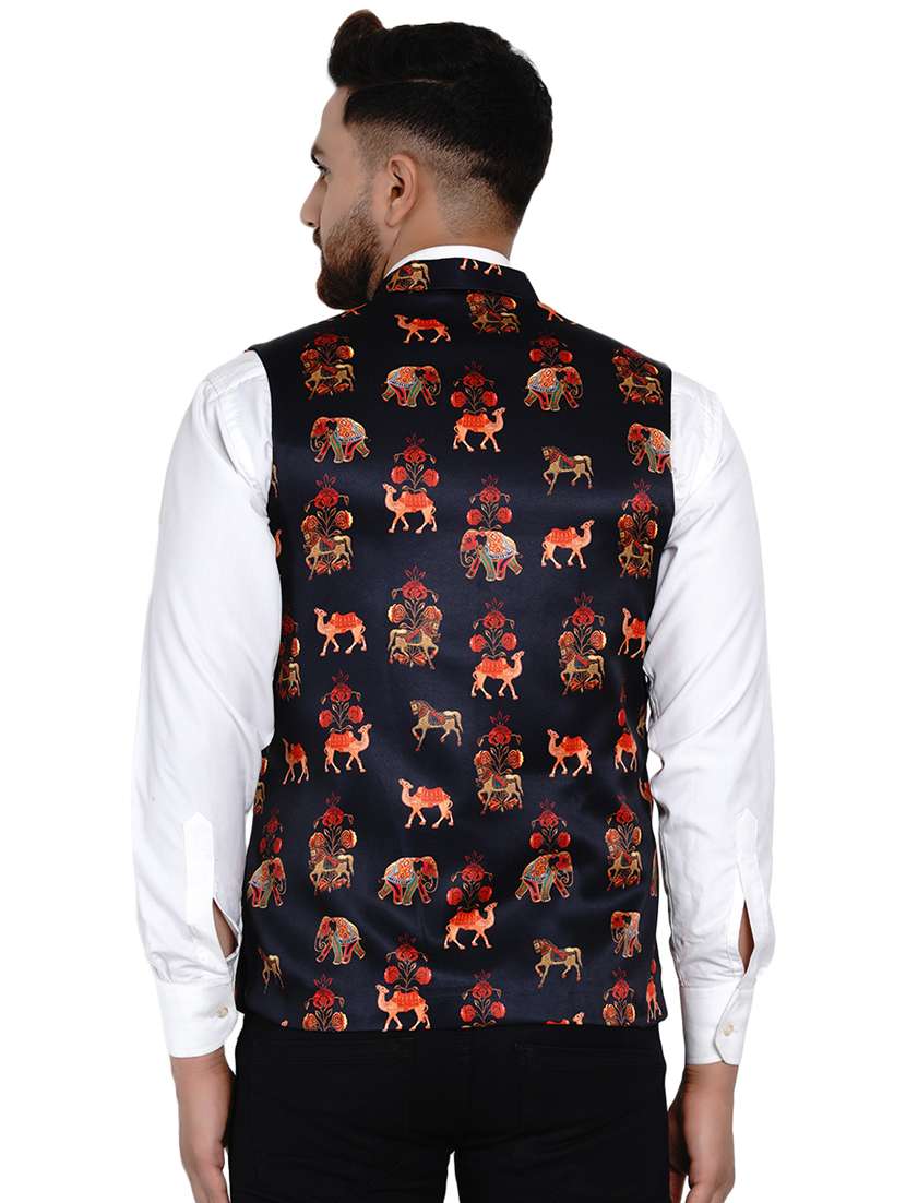 black printed nehru jacket - 17911735 -  Standard Image - 2