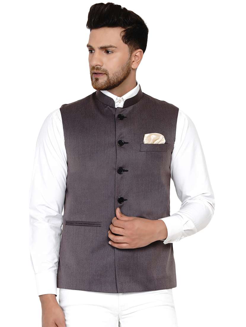 grey solid nehru jacket