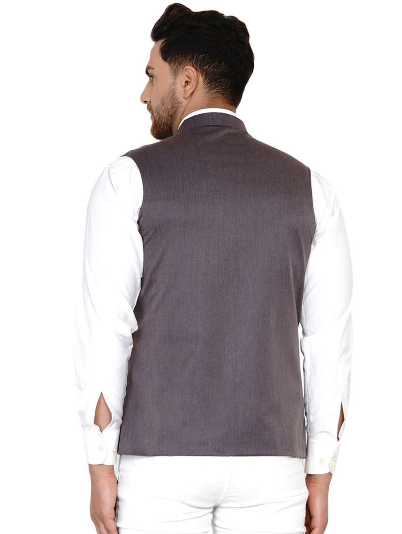 grey solid nehru jacket - 17911737 -  Standard Image - 2