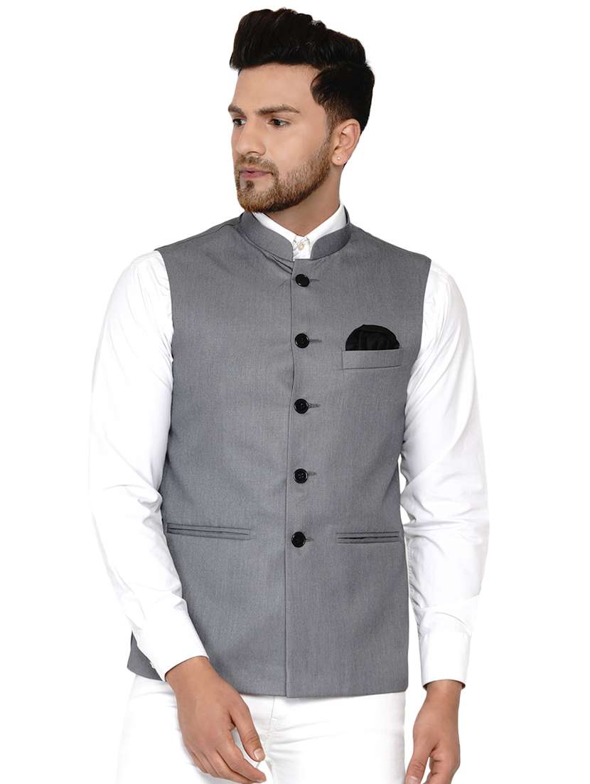 grey solid nehru jacket