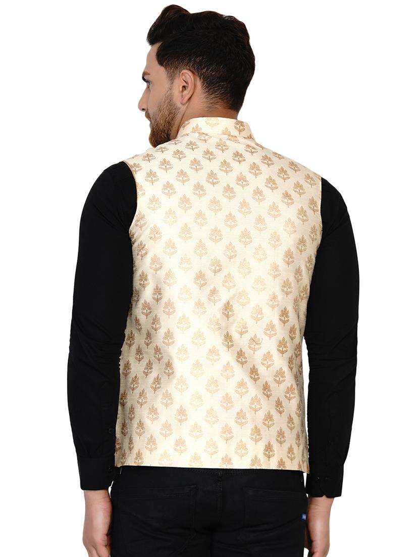off white printed silk nehru jacket - 17911759 - Standard Image - 2