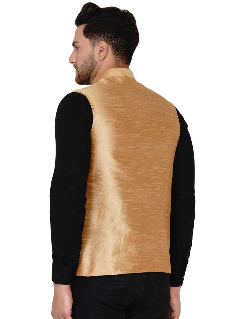 brown solid silk nehru jacket - 17911768 -  Standard Image - 2
