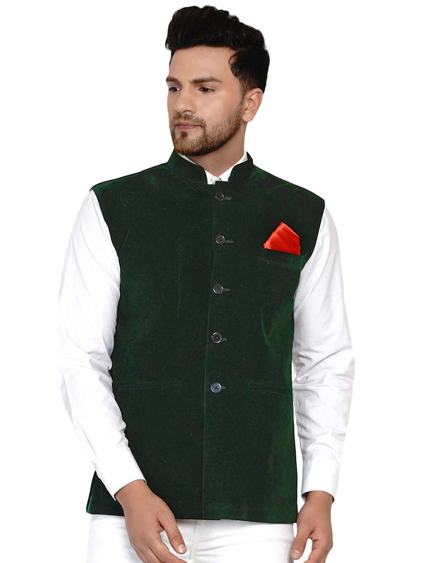 green solid nehru jacket