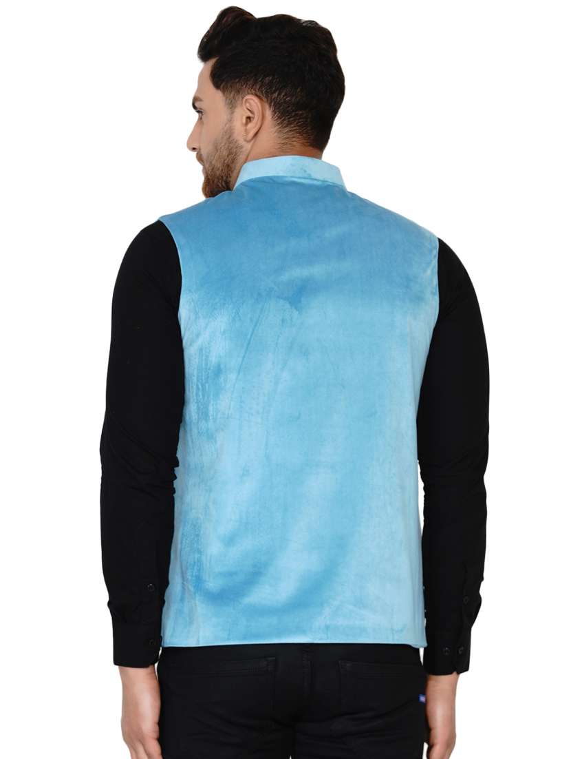 blue solid nehru jacket - 17911776 -  Standard Image - 2