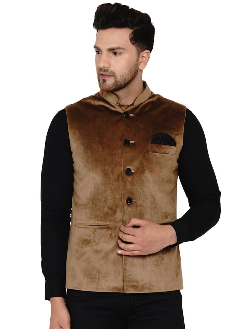 brown solid nehru jacket - 17911777 - Zoom Image - 0