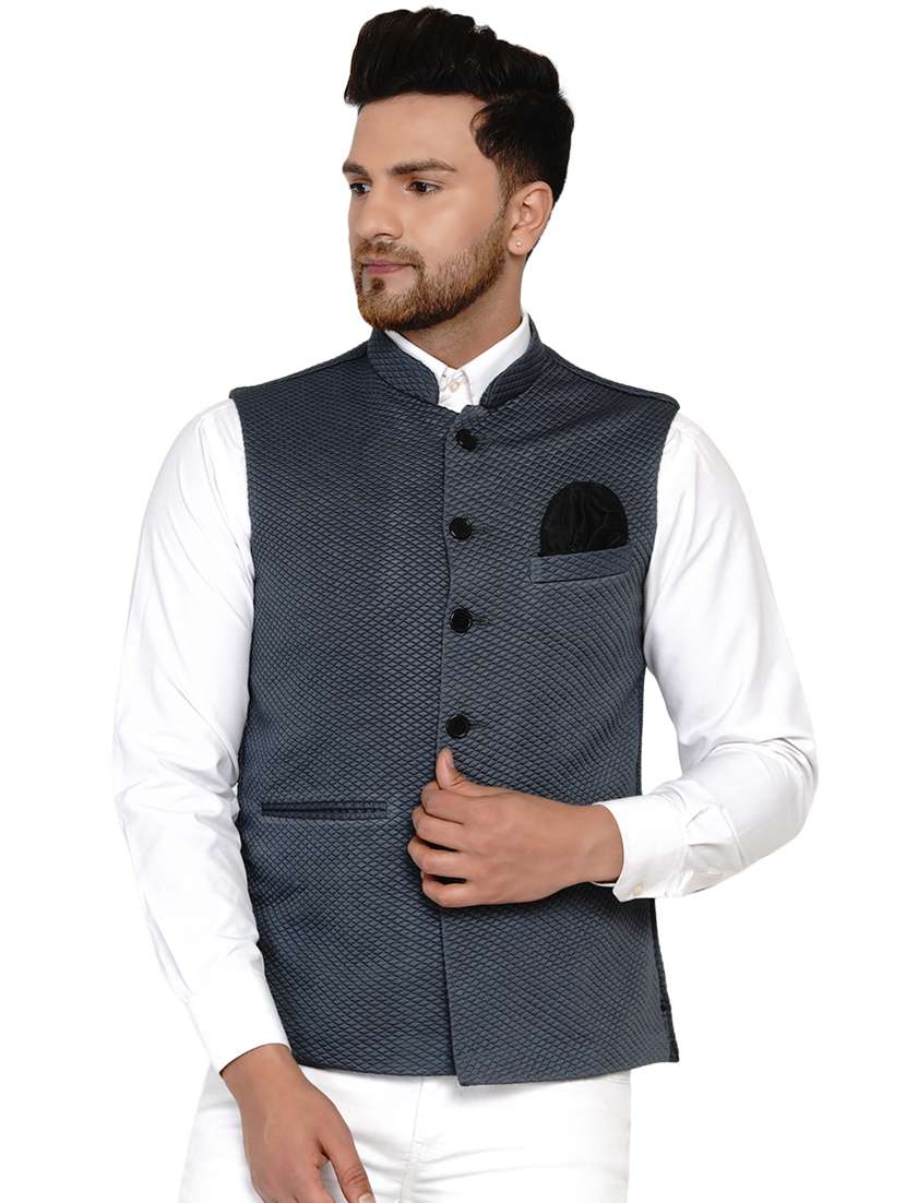 grey checkered nehru jacket