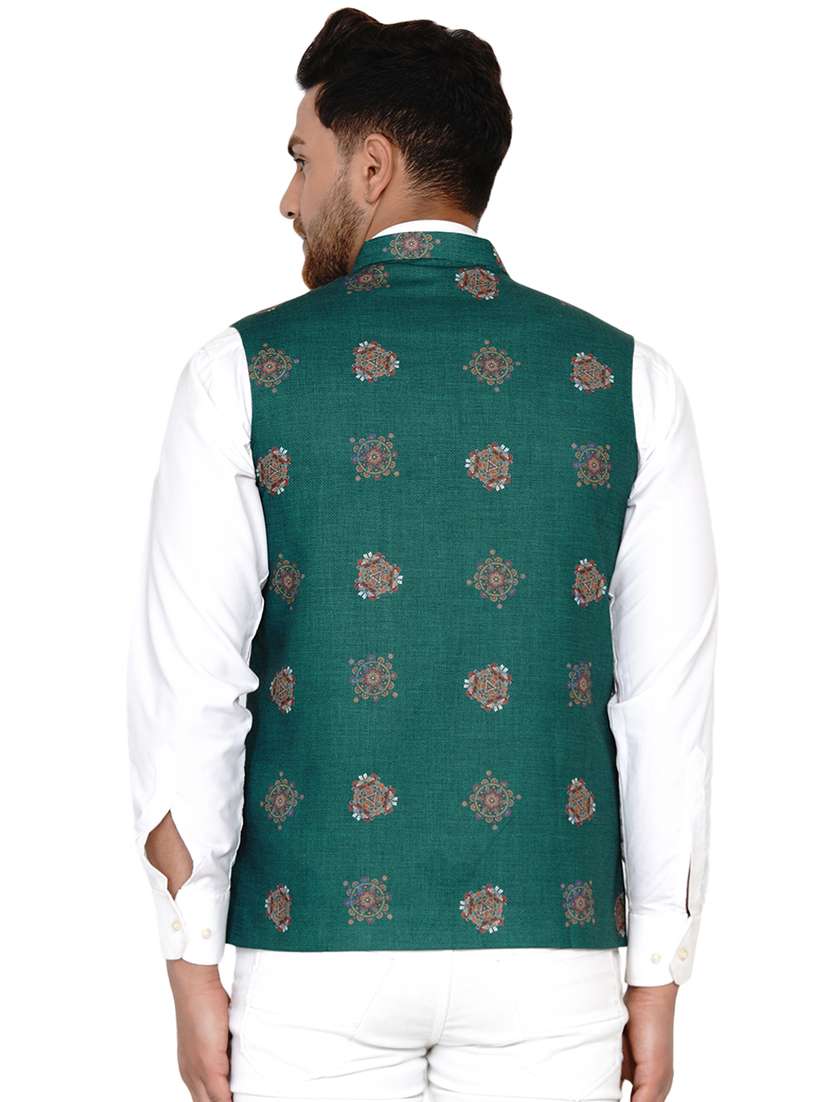 green printed nehru jacket - 17911785 -  Standard Image - 2