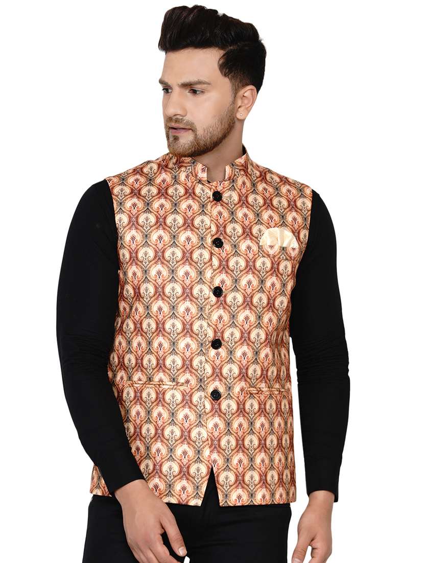 beige printed nehru jacket