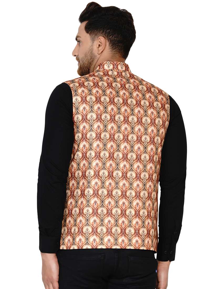 beige printed nehru jacket - 17911787 -  Standard Image - 2