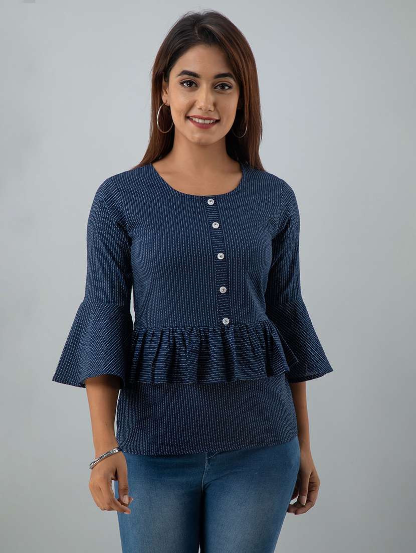 women's ruffle round neck top