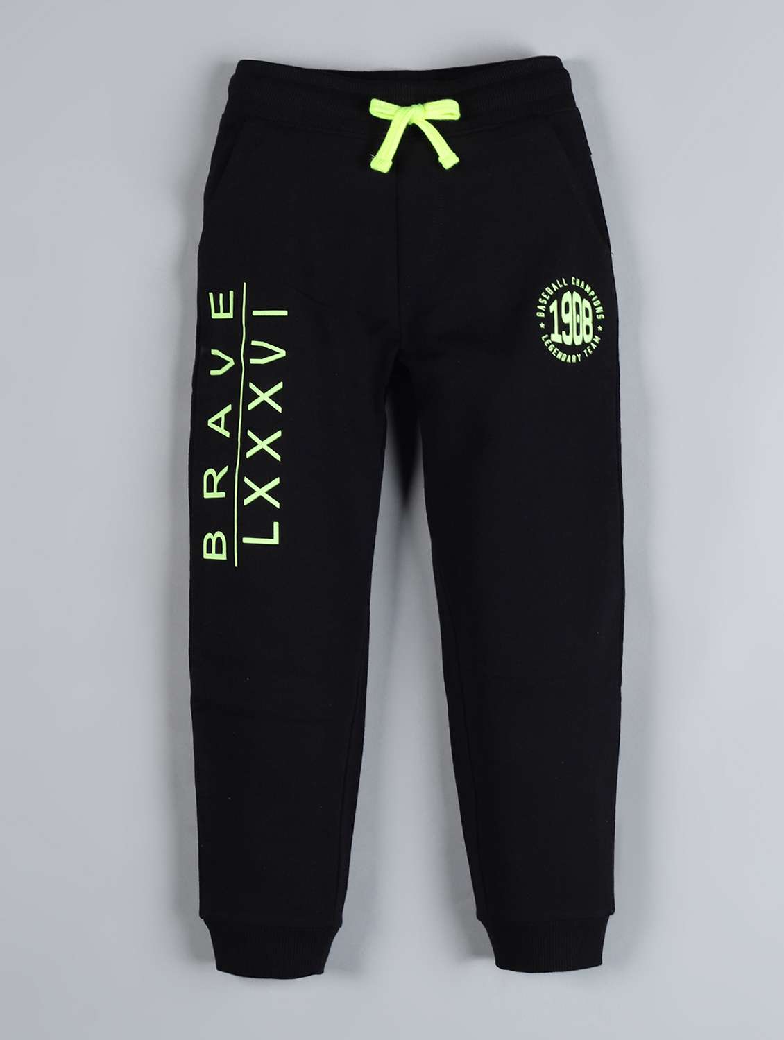 black typographic printed joggers