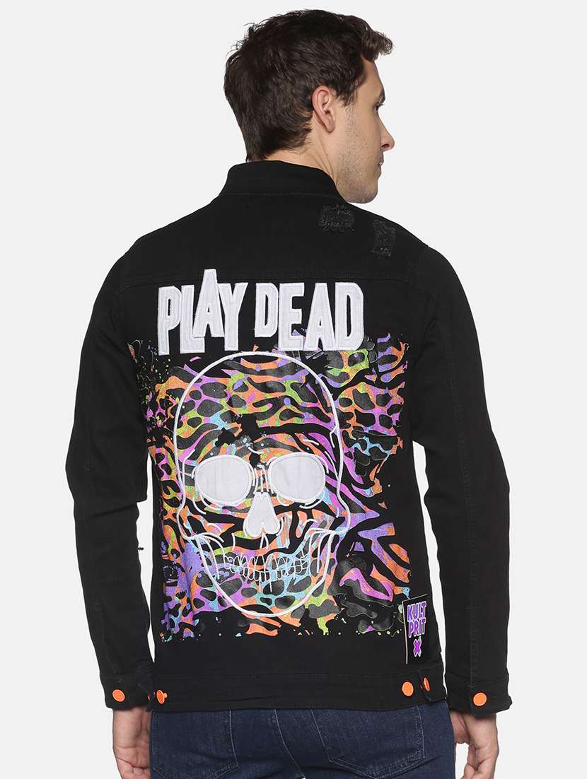 black printed denim jacket - 17915206 - Standard Image - 2