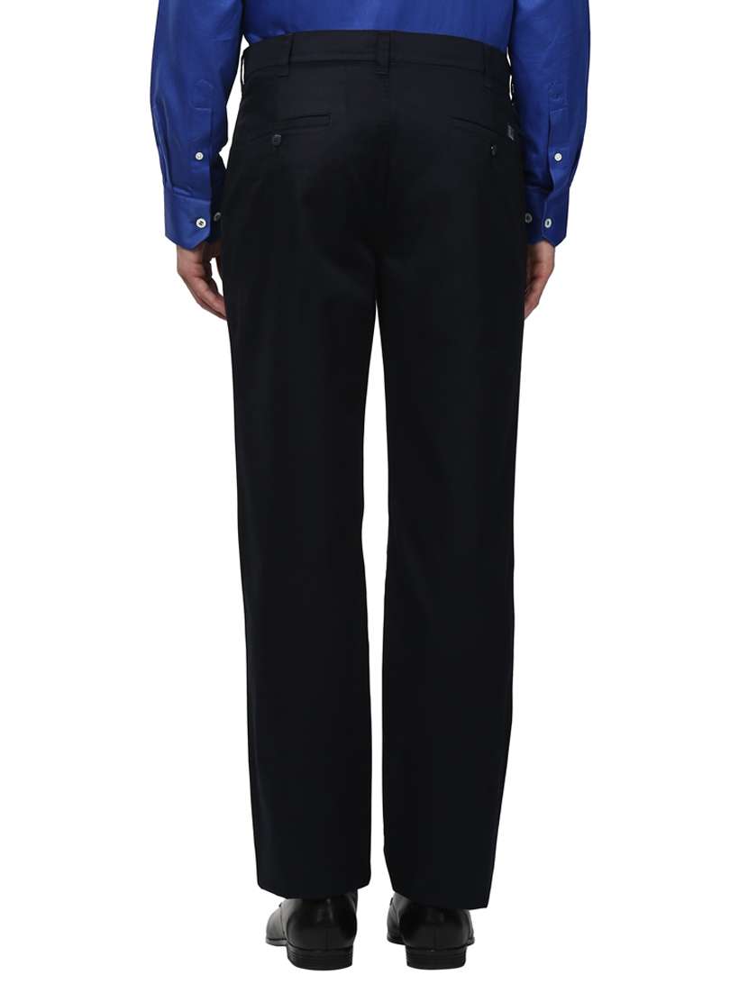 navy blue solid flat front casual trouser - 17916875 - Standard Image - 2
