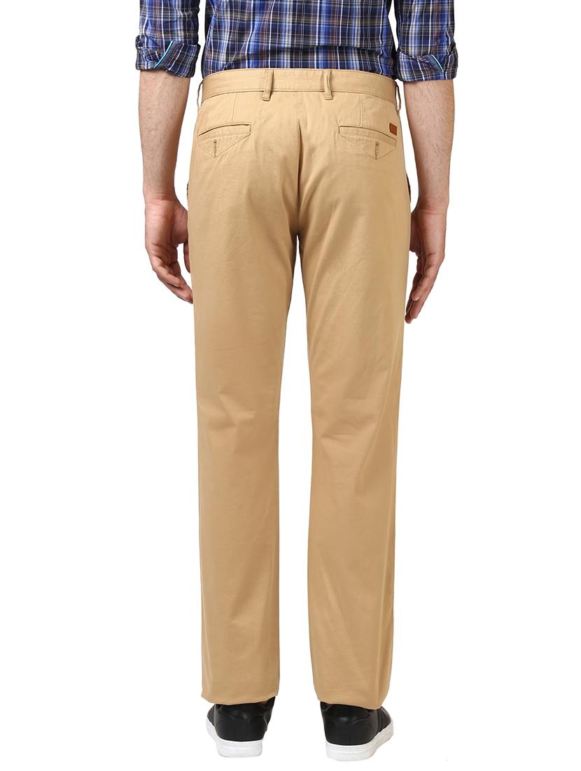 khaki solid flat front casual trouser - 17916916 - Standard Image - 2