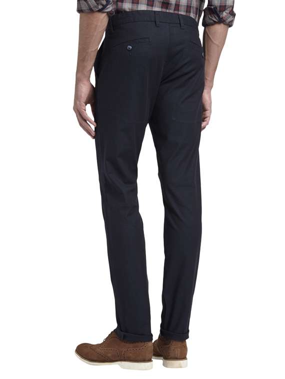 navy blue textured flat front casual trouser - 17916926 - Standard Image - 2