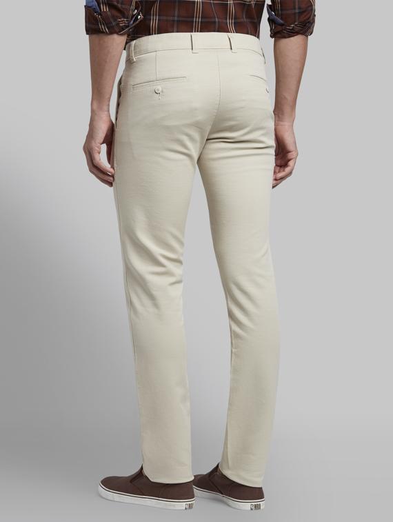 cream solid flat front casual trouser - 17916964 - Standard Image - 2