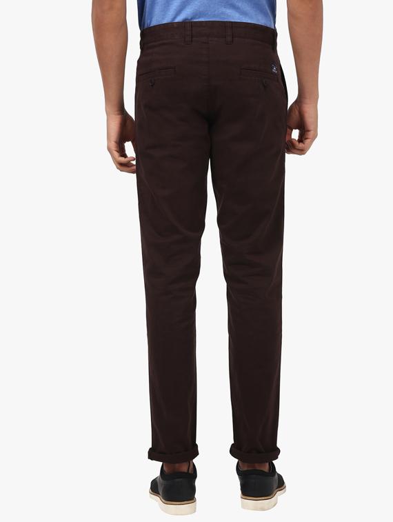 brown solid flat front casual trouser - 17916972 - Standard Image - 2