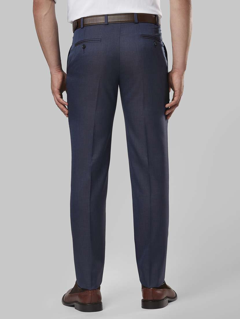 blue solid flat front formal trouser - 17917025 -  Standard Image - 2