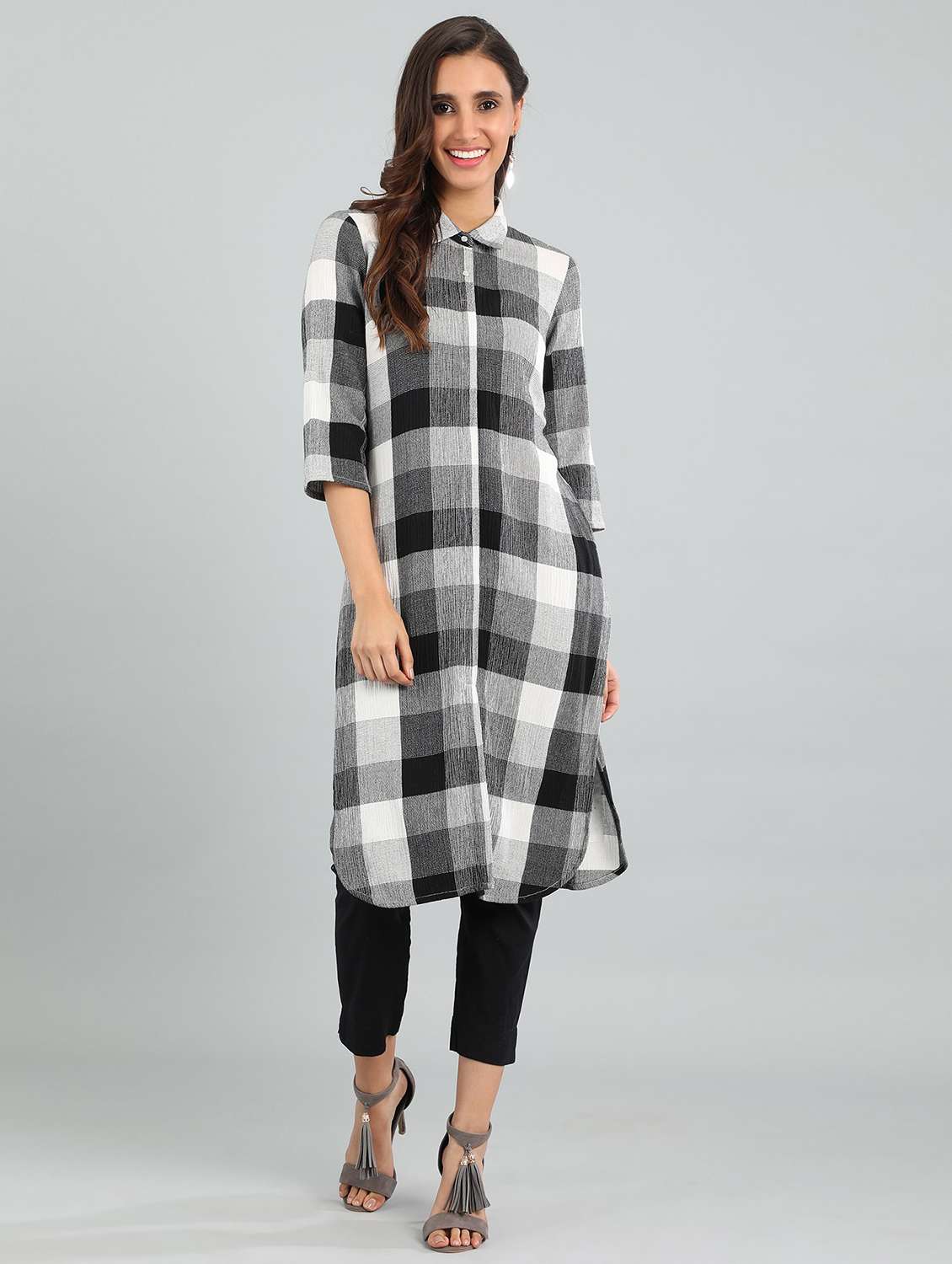 checkered straight kurta
