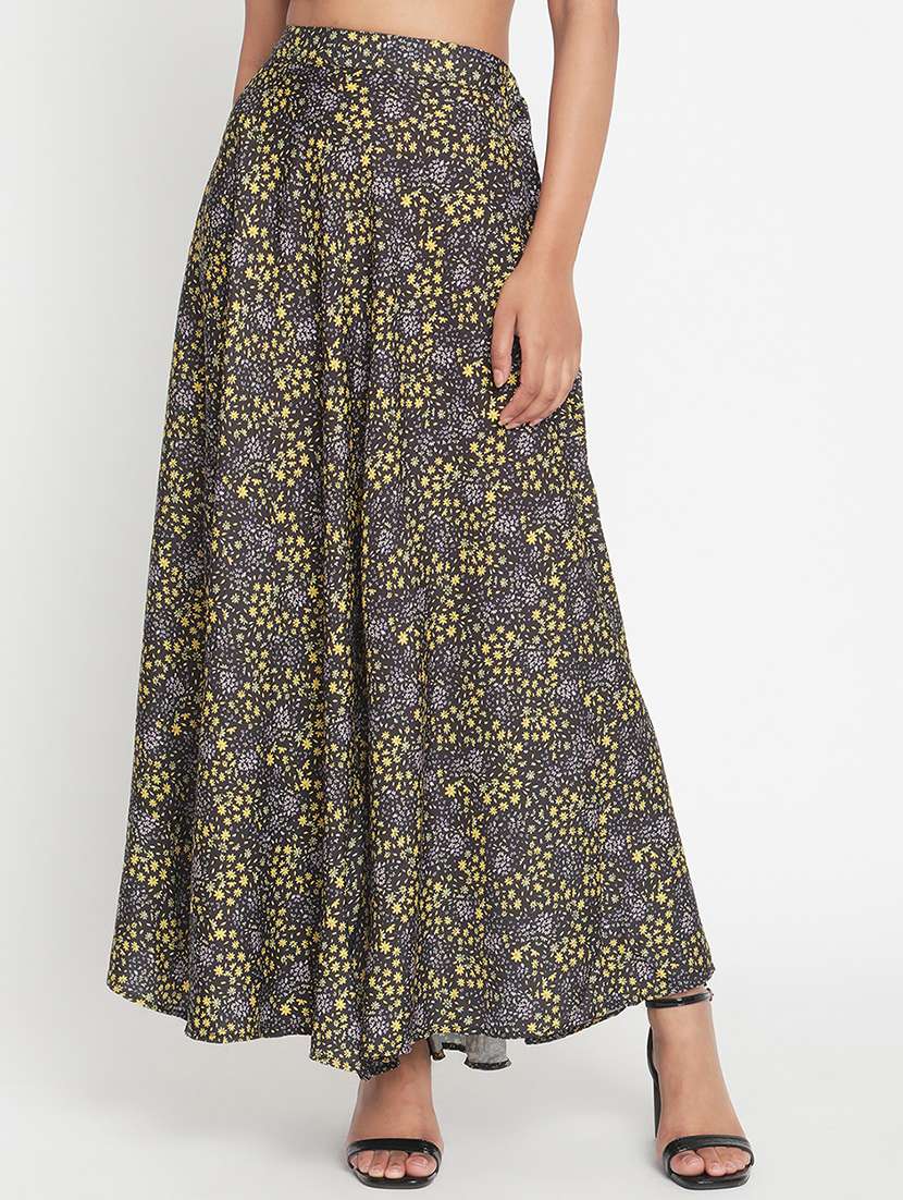 mid rise printed maxi skirt